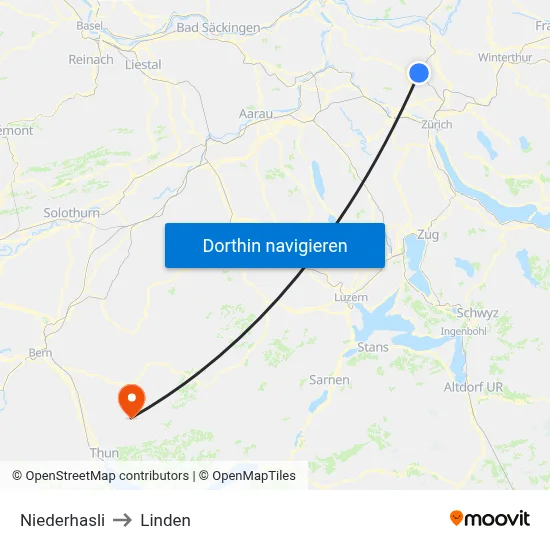 Niederhasli to Linden map