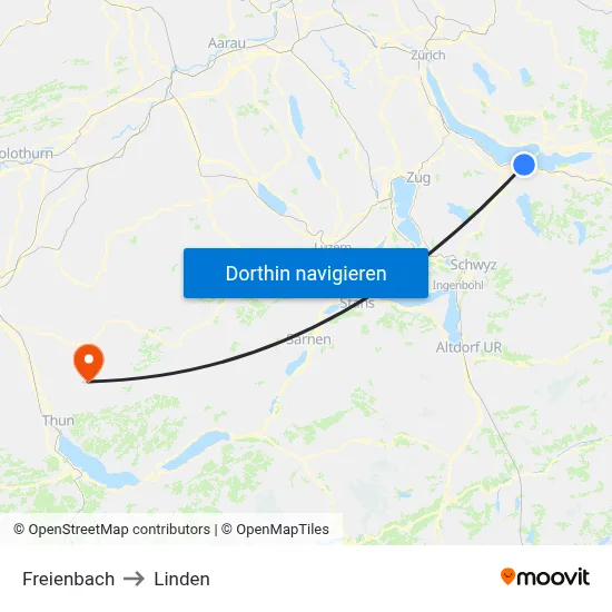 Freienbach to Linden map