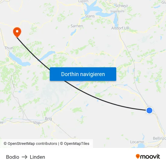 Bodio to Linden map