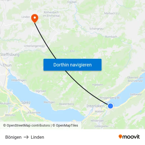 Bönigen to Linden map
