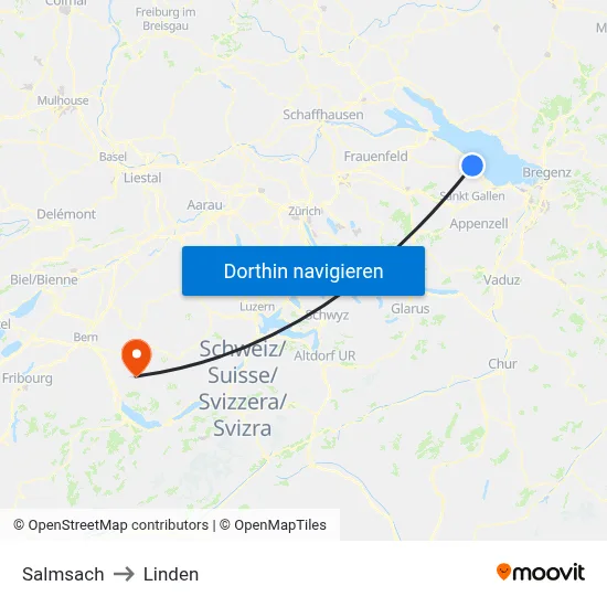 Salmsach to Linden map