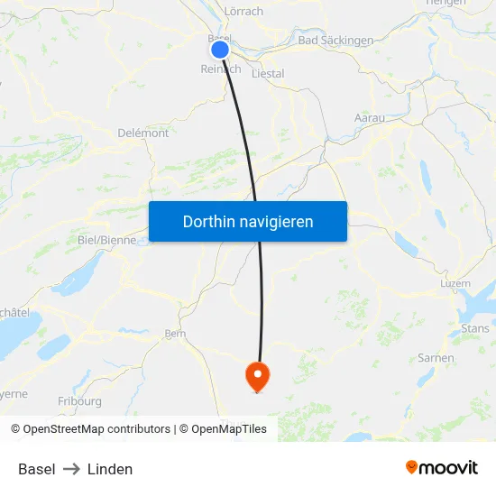 Basel to Linden map