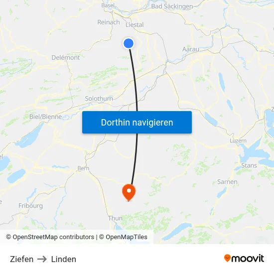Ziefen to Linden map