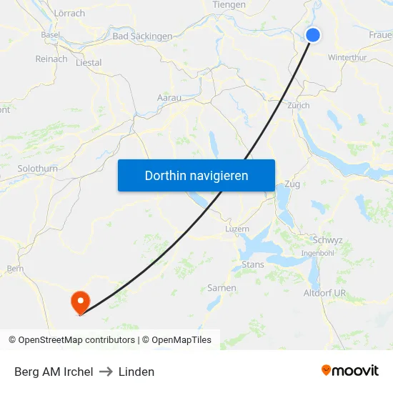 Berg AM Irchel to Linden map