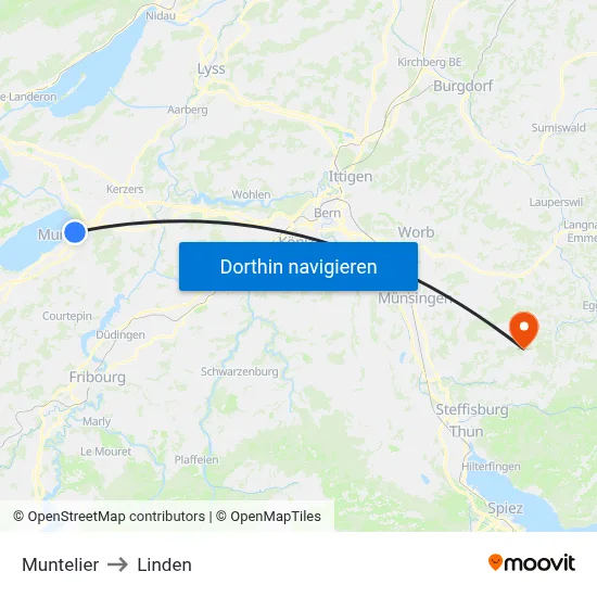 Muntelier to Linden map