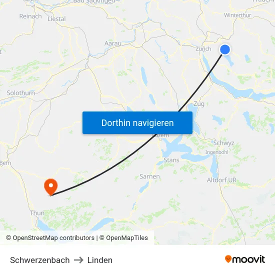 Schwerzenbach to Linden map