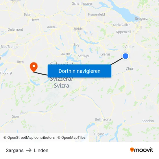 Sargans to Linden map