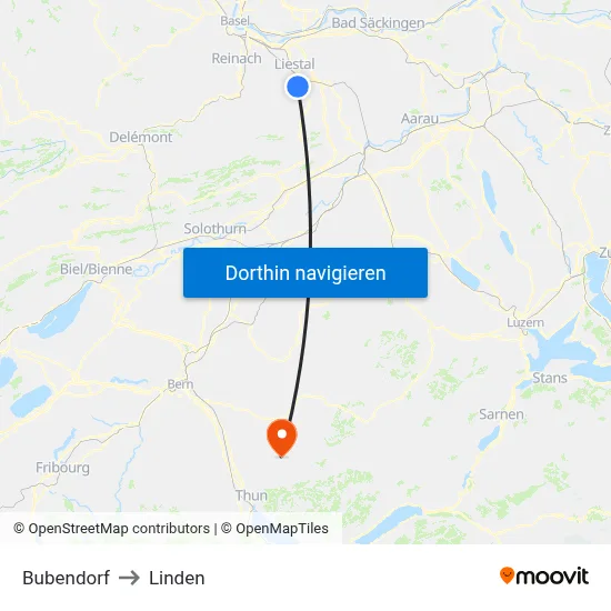 Bubendorf to Linden map
