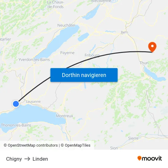 Chigny to Linden map