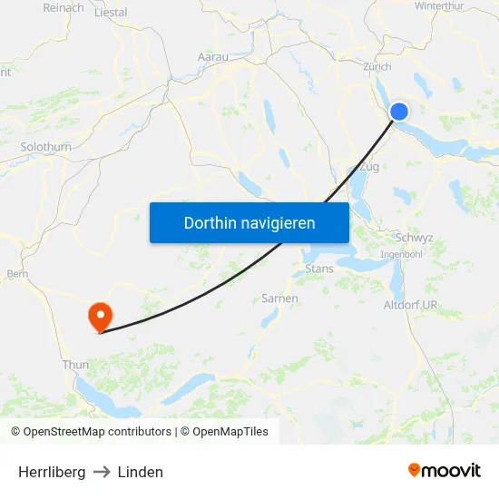 Herrliberg to Linden map