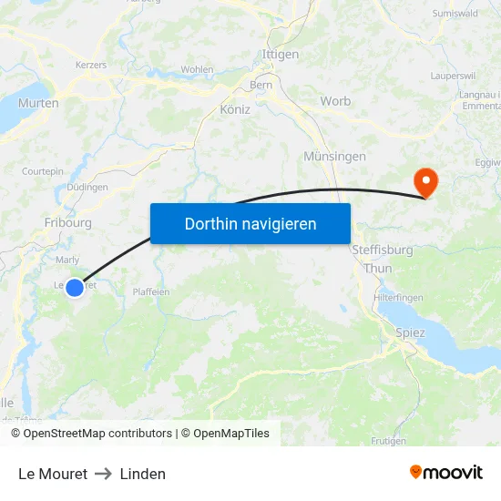 Le Mouret to Linden map