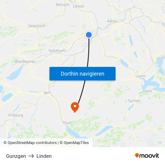 Gunzgen to Linden map