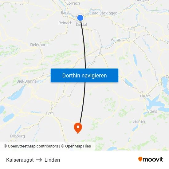 Kaiseraugst to Linden map