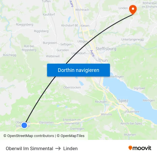 Oberwil Im Simmental to Linden map