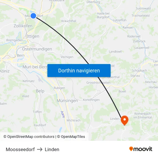 Moosseedorf to Linden map