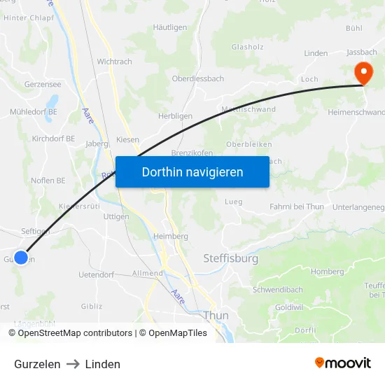 Gurzelen to Linden map