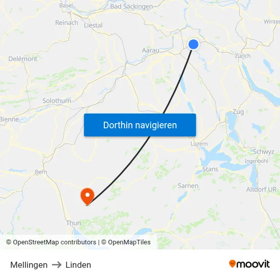 Mellingen to Linden map