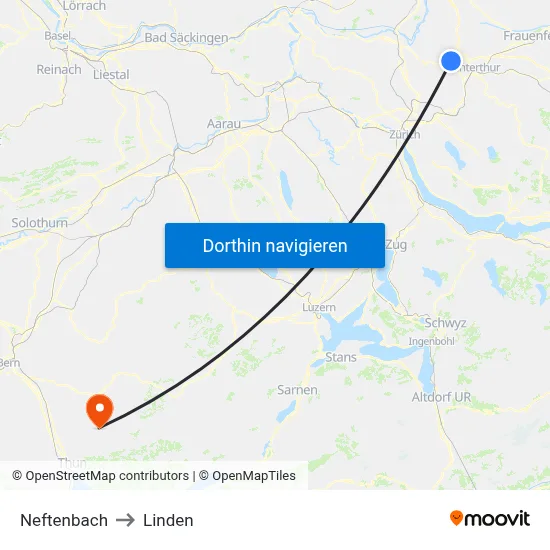 Neftenbach to Linden map
