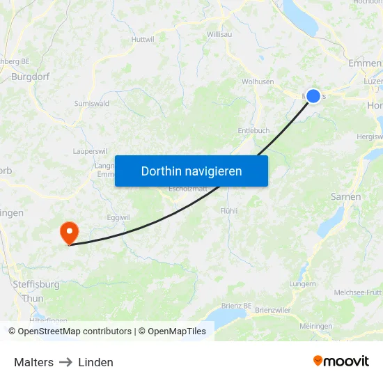Malters to Linden map