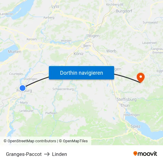 Granges-Paccot to Linden map