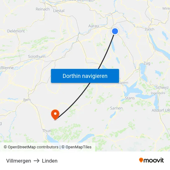 Villmergen to Linden map