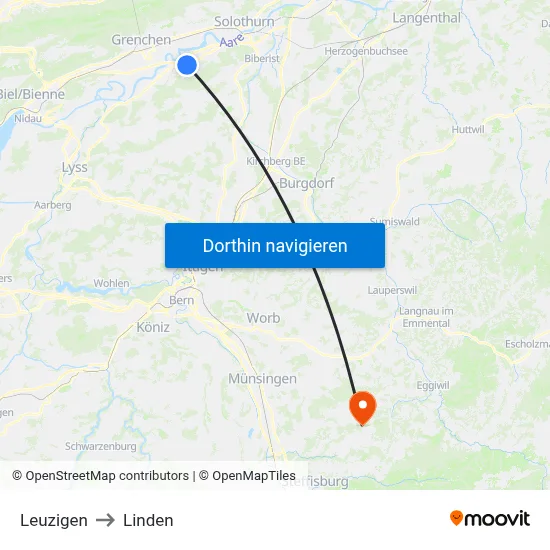 Leuzigen to Linden map
