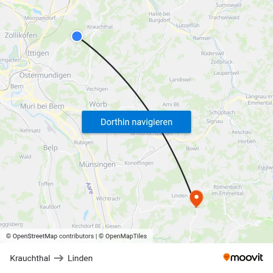 Krauchthal to Linden map