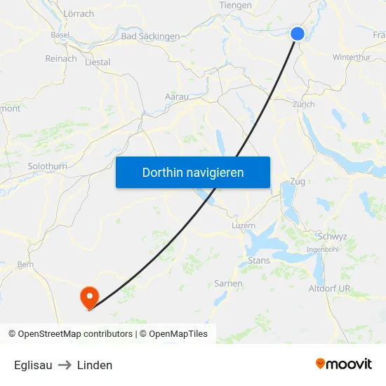 Eglisau to Linden map