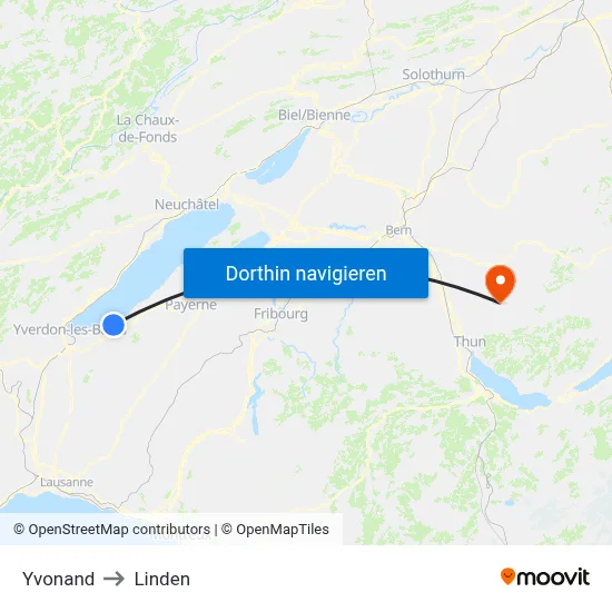 Yvonand to Linden map
