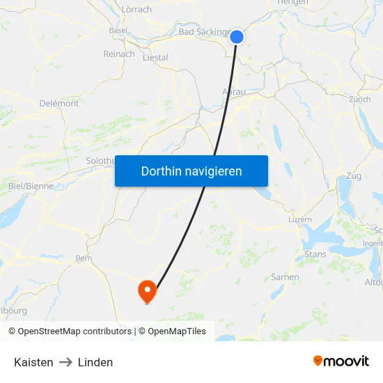 Kaisten to Linden map