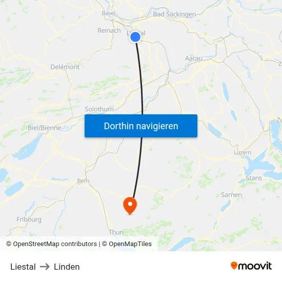 Liestal to Linden map