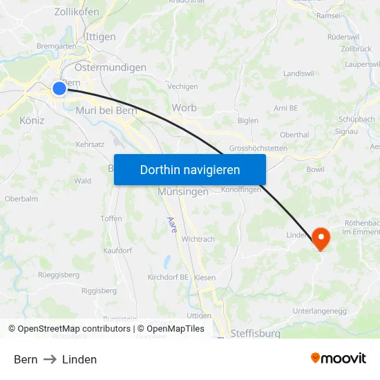 Bern to Linden map