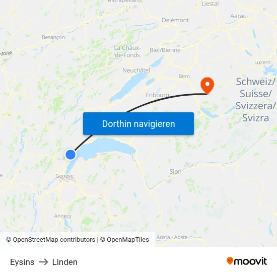 Eysins to Linden map