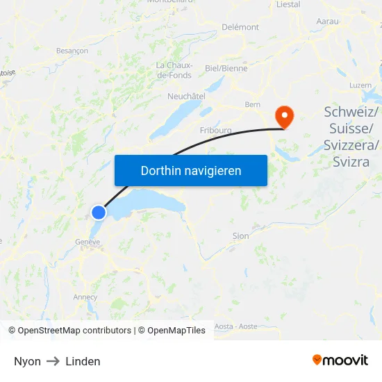 Nyon to Linden map