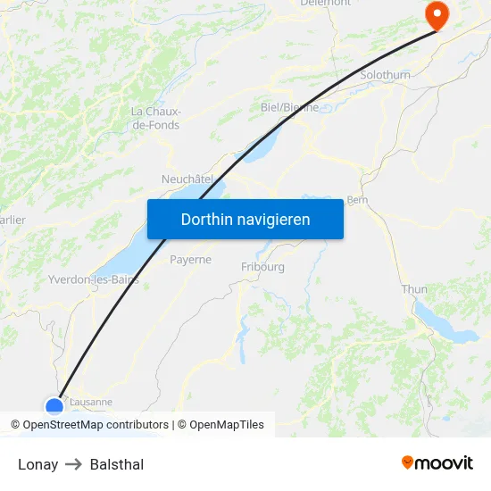 Lonay to Balsthal map