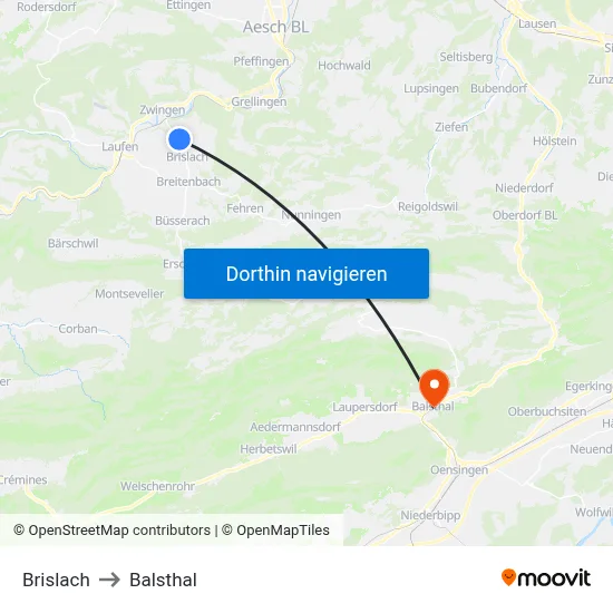 Brislach to Balsthal map