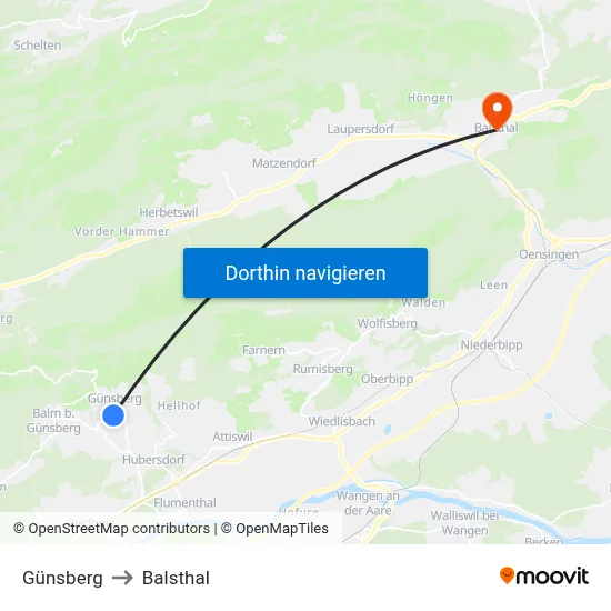 Günsberg to Balsthal map