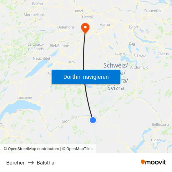 Bürchen to Balsthal map