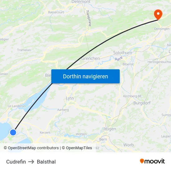 Cudrefin to Balsthal map
