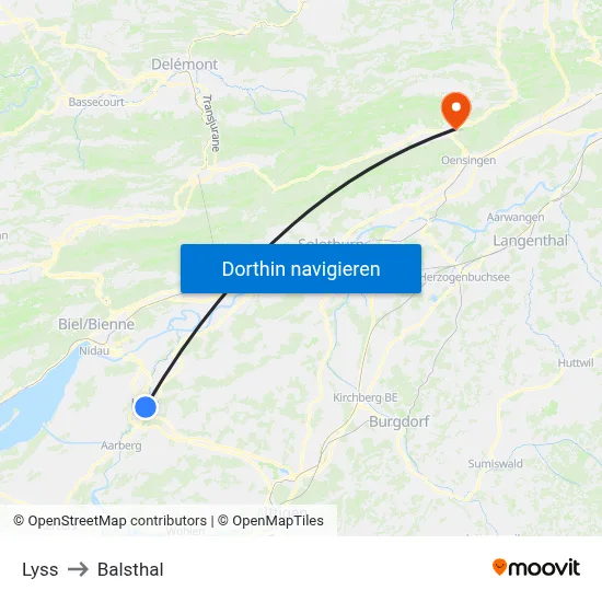 Lyss to Balsthal map