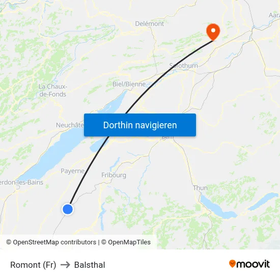 Romont (Fr) to Balsthal map