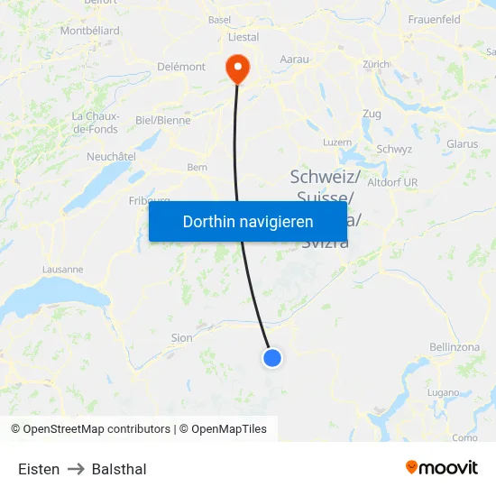Eisten to Balsthal map