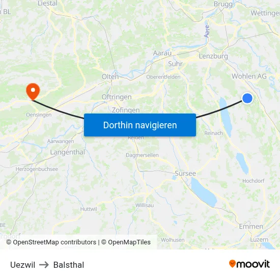 Uezwil to Balsthal map