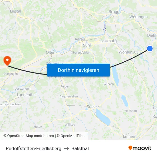 Rudolfstetten-Friedlisberg to Balsthal map