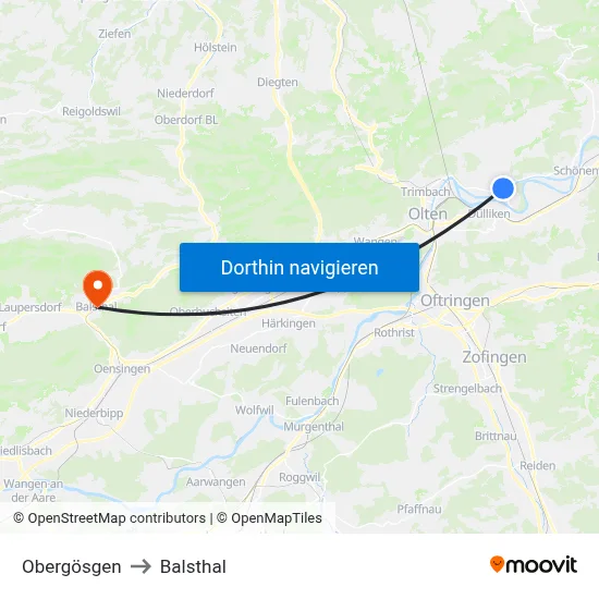 Obergösgen to Balsthal map