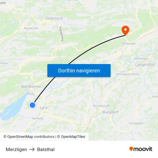 Merzligen to Balsthal map