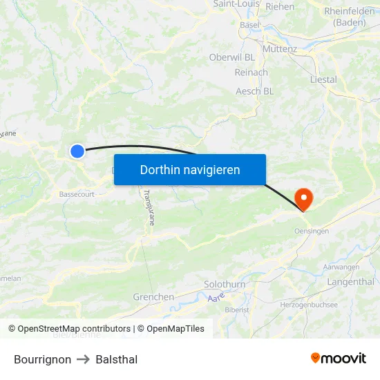 Bourrignon to Balsthal map