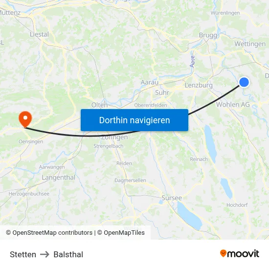 Stetten to Balsthal map