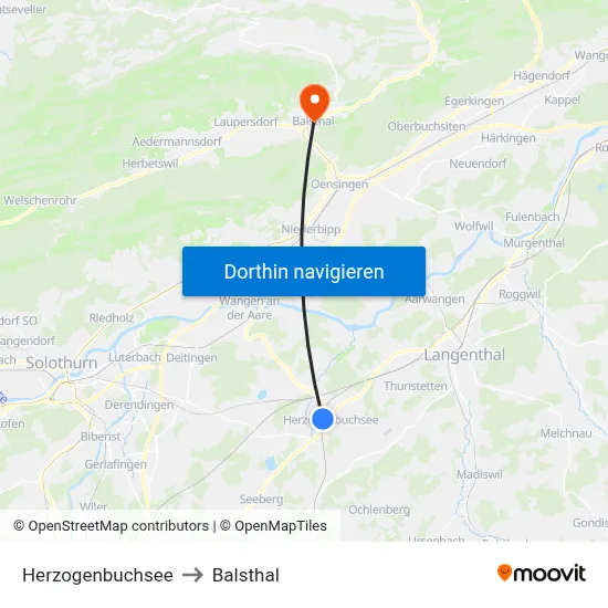 Herzogenbuchsee to Balsthal map