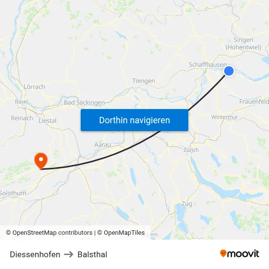 Diessenhofen to Balsthal map